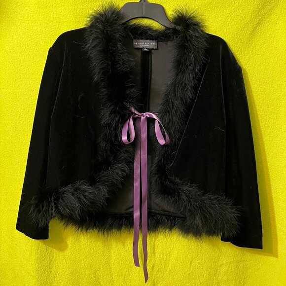 KM Collections by Milla Bell Velvet Feather Black Cardigan Sweater Bow XL - Picture 1 of 5